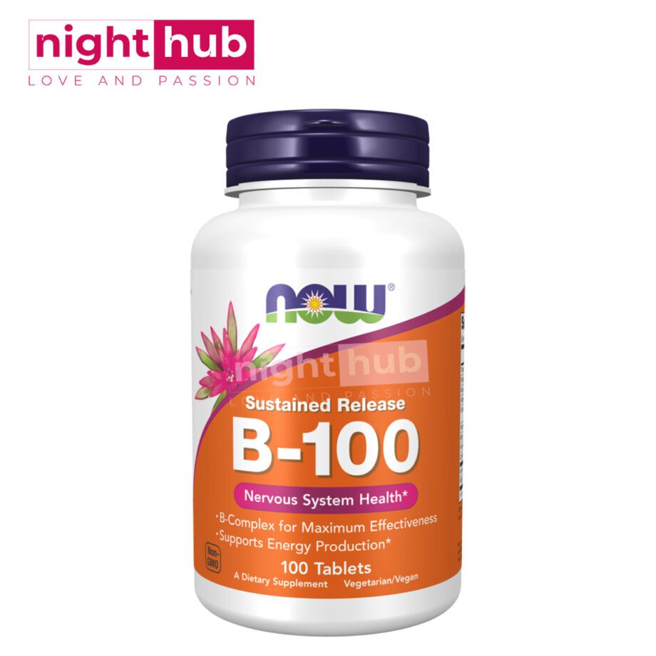 كبسولات ب100 فيتامين ب المركب لتحسين صحة الجهاز العصبي 100 قرص NOW Foods, Sustained Release B-100