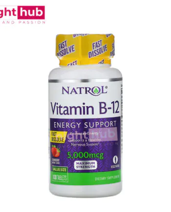 حبوب فيتامين ب12 بطعم الفراولة لتقوية الأعصاب Natrol b12 5000 مكجم 100 قرص