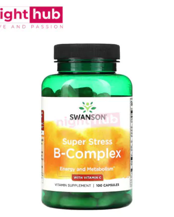 مكمل فيتامين ب المركب مع فيتامين ج للتخلص من التوتر والقلق Swanson Super Stress B-Complex With Vitamin C 100 كبسو